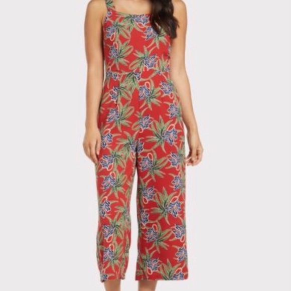 Moon River Tropical Jumpsuit Capri Length Jumper Romper rust green blue floral M - Picture 8 of 9